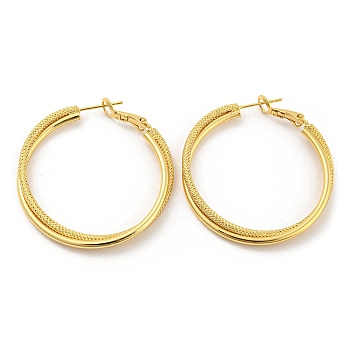 Rack Plating Brass Hoop Earrings, Long-Lasting Plated, Cadmium Free & Lead Free, Real 18K Gold Plated, 42x40x4mm