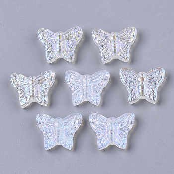 Transparent Glass Beads, AB Color Plated, Butterfly, Clear AB, 12.5x15.5x5mm, Hole: 1mm