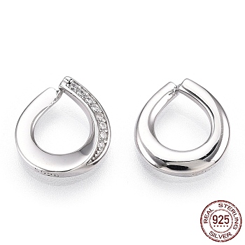 Rhodium Plated 925 Sterling Silver Micro Pave Cubic Zirconia Charms, Teardrop, Nickel Free, Real Platinum Plated, 12.5x11.5x3.5mm, Hole: 6x7mm