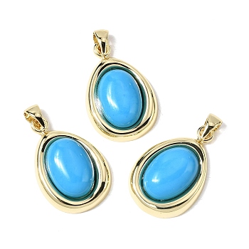 Synthetic Turquoise Pendants, Oval Charms with Rack Plating Brass Settings, Lead Free & Cadmium Free, Long-Lasting Plated, Real 18K Gold Plated, 24x16x5.5mm, Hole: 5x3mm