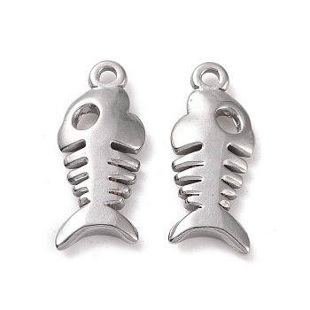 304 Stainless Steel Pendants, Fishbone, Stainless Steel Color, 21x8.5x3mm, Hole: 1.6mm