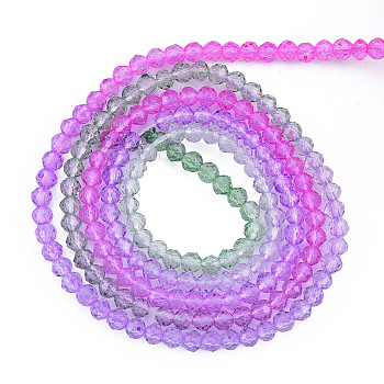 Transparent Glass Beads Strands, Segmented Multi-color Beads, Faceted Round, Orchid, 2mm, Hole: 0.6mm, about 194~199pcs/strand, 14.49 inch~14.61 inch(36.8~37.1cm)