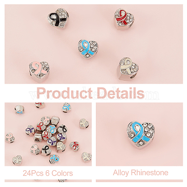 24Pcs 6 Colors Platinum Tone Alloy Rhinestone European Beads(MPDL-OC0001-02)-4