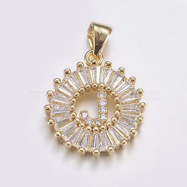 Real Gold Plated Clear Flat Round Brass+Cubic Zirconia Pendants
