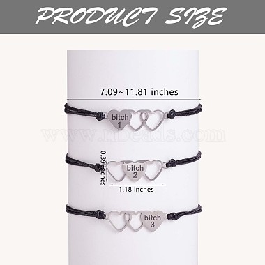 3Pcs 3 Style 430 Stainless Steel Heart with Word Bitch Link Bracelets Set(JB717A)-3