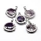 Flat Round with Dragon Platinum Plated Brass Natural & Synthetic Mixed Stone Pendants(G-F228-24-RS)-2