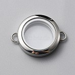 Flat Round 304 Stainless Steel Floating Lockets Connector Charms, with Glass, Memory Locket Links, Stainless Steel Color, 3.25x2.45x0.6cm, Hole: 4x3mm, Inner Diameter: 17.5mm(FIND-WH0032-57P-02)