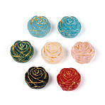 Mixed Styles Glass Beads Strands, Rose Flower, Golden Metal Enlaced, Mixed Color, 13~14x14~14.5x6~7.5mm, Hole: 0.7mm, about 20pcs/strand, 10.83 inch(27.5cm)(GLAA-N061-06)