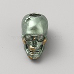 Brass European Beads, Skull, Medium Aquamarine, 21.5x14x19mm, Hole: 6mm(KK-WH0079-103E)