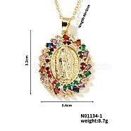 Golden Tone Brass Pave Cubic Zirconia Virgin Mary Pendant Necklaces, Fashion Accessory for Women, Colorful, 15.75 inch(40cm)(OP0194-1)