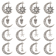 20Pcs 4 Style Tibetan Style Alloy Pendants, Hollow Moon Charms, Mixed Shapes, Hollow Moon: 41x30x2mm, Hole: 3mm, 5pcs/style(FIND-TA0003-36)