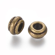 Large Hole Beads, Tibetan Style European Beads, Lead Free & Cadmium Free & Nickel Free, Round, Antique Bronze, 10mm in diameter, 5.5mm thick, hole: 4.5mm(MLFH10314Y-NF)