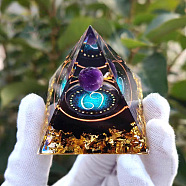 Orgonite Pyramid Resin Energy Generators, Reiki Natural Amethyst Inside for Home Office Desk Decoration, Cancer, 60x60x60mm(PW-WG81790-05)