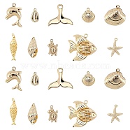 Ocean Theme, Brass Pendants, Mixed Shapes, Real 18K Gold Plated, 10 shapes, 2pcs/shape, 20pcs/box(KK-SC0001-54G)