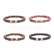 Natural Wood Round Beaded Stretch Bracelet with Synthetic Hematite for Men Women, Mixed Color, Inner Diameter: 2-1/4 inch(5.6cm)(BJEW-JB07549)