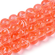 Drawbench Transparent Glass Beads Strands, Spray Painted, Round, Coral, 8mm, Hole: 1.3~1.6mm, 31.4 inch(GLAD-Q012-8mm-08)