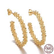 925 Sterling Silver Half Hoop Earrings, with Ear Nuts, Textured, Letter C Shape, Golden, 26x3mm, Pin: 0.8mm(EJEW-F265-07G)