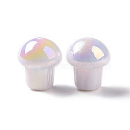 UV Plating Rainbow Iridescent Opaque Acrylic Beads, Mushroom, White, 14.5x12.5mm, Hole: 1.6mm(OACR-C010-07F)