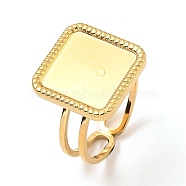 304 Stainless Steel Open Cuff Ring Findings, Bezel Cup Ring Settings, Square, Real 18K Gold Plated, US Size 6 1/2(16.9mm), Tray: 15x15mm(RJEW-Z018-45G)