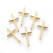 Brass Pendants, Long-Lasting Plated, Cross, Real 18K Gold Plated, 23.5x13x3mm, Hole: 1.2mm(KK-F783-07G)