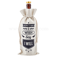 Jute Cloth Wine Packing Bags, Drawstring Bag, Rectangle with Word, Word, 34x15cm(ABAG-WH0005-72E)
