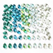 AHADERMAKER 100Pcs 5 Colors Transparent Glass Charms, Glitter Gold Powder, Teardrop, Green, 9x6x5mm, Hole: 1mm, 20pcs/color(GGLA-GA0001-04)