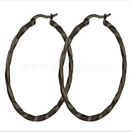 Titanium Steel Hoop Earrings, Twisted Ring Shape, Gunmetal, 12 Gauge, 50x2mm(STAS-TAC0001-11E-B)