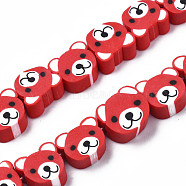 Handmade Polymer Clay Bead Strands, Bear Head, Red, 7.5~10x9~11x4mm, Hole: 1.6mm, about 37~40pcs/strand, 13.58 inch~15.35 inch(34.5~39cm)(CLAY-S096-004-01F)