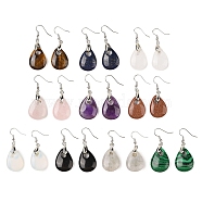 Natural & Synthetic Mixed Stone Dangle Earrings, with Rack Plating Brass Earring Hooks, Lead Free & Cadmium Free, Teardrop, 46x18mm(EJEW-F343-A)