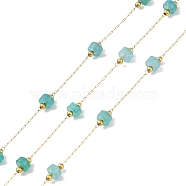 Ion Plating(IP) 304 Stainless Steel Link Chains, Natural Amazonite Beads & Spool, Soldered, Real 18K Gold Plated, 8x4mm, about 32.81 Feet(10m)/Roll(CHS-A010-03G-03)