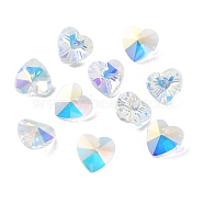 Electroplate Glass Charms, AB Color Plated, Faceted Heart, Clear, 14x14x7mm, Hole: 1.6mm(GGLA-Z002-02R)