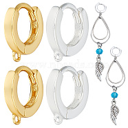 2 Pairs 2 Colors 925 Sterling Silver Hoop Earring Findings, with Horizontal Loops, Golden & Silver, 20 Gauge, 11x9.5x2mm, Hole: 1mm, Pin: 0.8mm, 1 Pair/color(FIND-GO0001-69)