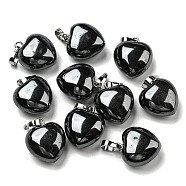 Natural Black Stone Pendants, with Platinum Tone Brass Findings, Heart Charm, 18x15~15.5x6~8mm, Hole: 6x3mm(G-I311-A19-P)