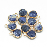 Natural Sodalite Pendants, with Nickel Free Brass Findings, Faceted, teardrop, Golden, Prussian Blue, 17.5x13.5x6.5mm, Hole: 2mm(G-Q963-13)