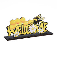 Wood Tabletop Display Decorations, Table Centerpiece Welcome Sign, Single-Sided Printed Bees, Gold, 200x45x85mm(WOOD-N005-87)