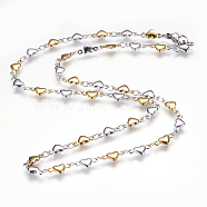 304 Stainless Steel Chain Necklaces, with Lobster Claw Clasps, Heart, Golden & Stainless Steel Color, 17.3  inch~17.9 inch(44~45.5cm)(STAS-P164-21GP)