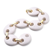 Handmade Acrylic Coffee Bean Chains, with CCB Plastic Quick Link Connectors, White, 19~43x12~34x4.5~10.5mm, about 39.37 inch(1m)/strand(AJEW-JB00744-02)