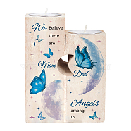 SUPERDANT Wooden Candle Holder and Candles Set, for Home Decorations, Rectangle with Word, Butterfly Pattern, Wooden Candle Holder: 2pcs/set, Candles: 2pcs/set(AJEW-SD0001-15A)
