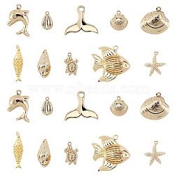 Ocean Theme, Brass Pendants, Mixed Shapes, Real 18K Gold Plated, 10 shapes, 2pcs/shape, 20pcs/box(KK-SC0001-54G)