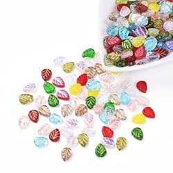 Czech Glass Beads, Electroplated/Gold Inlay Color/Transparent, Leaf, Mixed Color, 10.5x8x3.5mm, Hole: 0.8mm, about 237~243pcs/bag(GLAA-G070-20)
