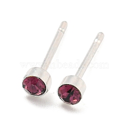 Rack Plating Brass Micro Pave Cubic Zirconia Stud Earring, Cadmium Free & Lead Free, Long-Lasting Plated, Flat Round, Fuchsia, 3mm(EJEW-C102-37P-08)