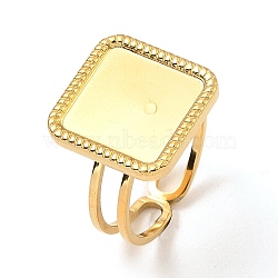 304 Stainless Steel Open Cuff Ring Findings, Bezel Cup Ring Settings, Square, Real 18K Gold Plated, US Size 6 1/2(16.9mm), Tray: 15x15mm(RJEW-Z018-45G)