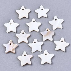 Natural Freshwater Shell Charms, Star, Seashell Color, 14x15x2mm, Hole: 1.6mm(SHEL-R113-06)