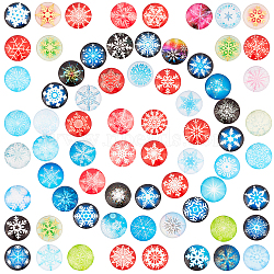 Flatback Glass Cabochons for DIY Projects, Dome/Half Round, Christmas Themed Pattern, Mixed Color, 25mm(GGLA-S047-01C-25mm)