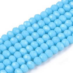 Opaque Solid Color Imitation Jade Glass Beads Strands, Faceted, Rondelle, Cyan, 2.9~3.3x2mm, Hole: 0.8mm,  about 148~150pcs/strand, 39.5~40cm(EGLA-A044-P2mm-D08)