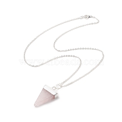 Natural Rose Quartz Geometry Pendant Necklace, Platinum Brass Jewelry for Women, Triangle, 18.50 inch(47cm), Pendant: 34x21x6.5mm(NJEW-JN04239-02)