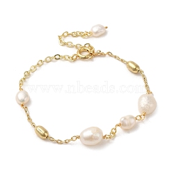 Natural Pearl Beaded Bracelets, with Brass Chains, Real 14K Gold Plated, 6-7/8 inch(17.6cm)(BJEW-C051-41G)