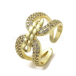 Rack Plating Brass with Clear Cubic Zirconia Cuff Rings, Lead Free & Cadmium Free, Long-Lasting Plated, Real 18K Gold Plated, Twist, Inner Diameter: 16.8mm(RJEW-G308-01B-G)