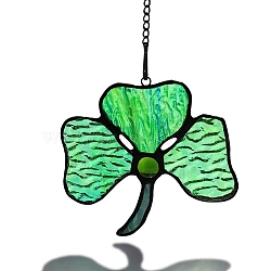 Saint Patrick's Day Theme Acrylic Window Hanging Pendant Decoration, Wall Decoration, Clover, 90x99mm(PW-WG17282-06)