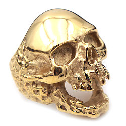 Stainless Steel Finger Rings, Skull, Golden, US Size 12(21.4mm)(PW-WG32864-06)